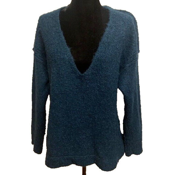 Free People Sweaters - Free People Chunky Teal Pullover V Neck Alpaca Sweater Tunic Womens Large
